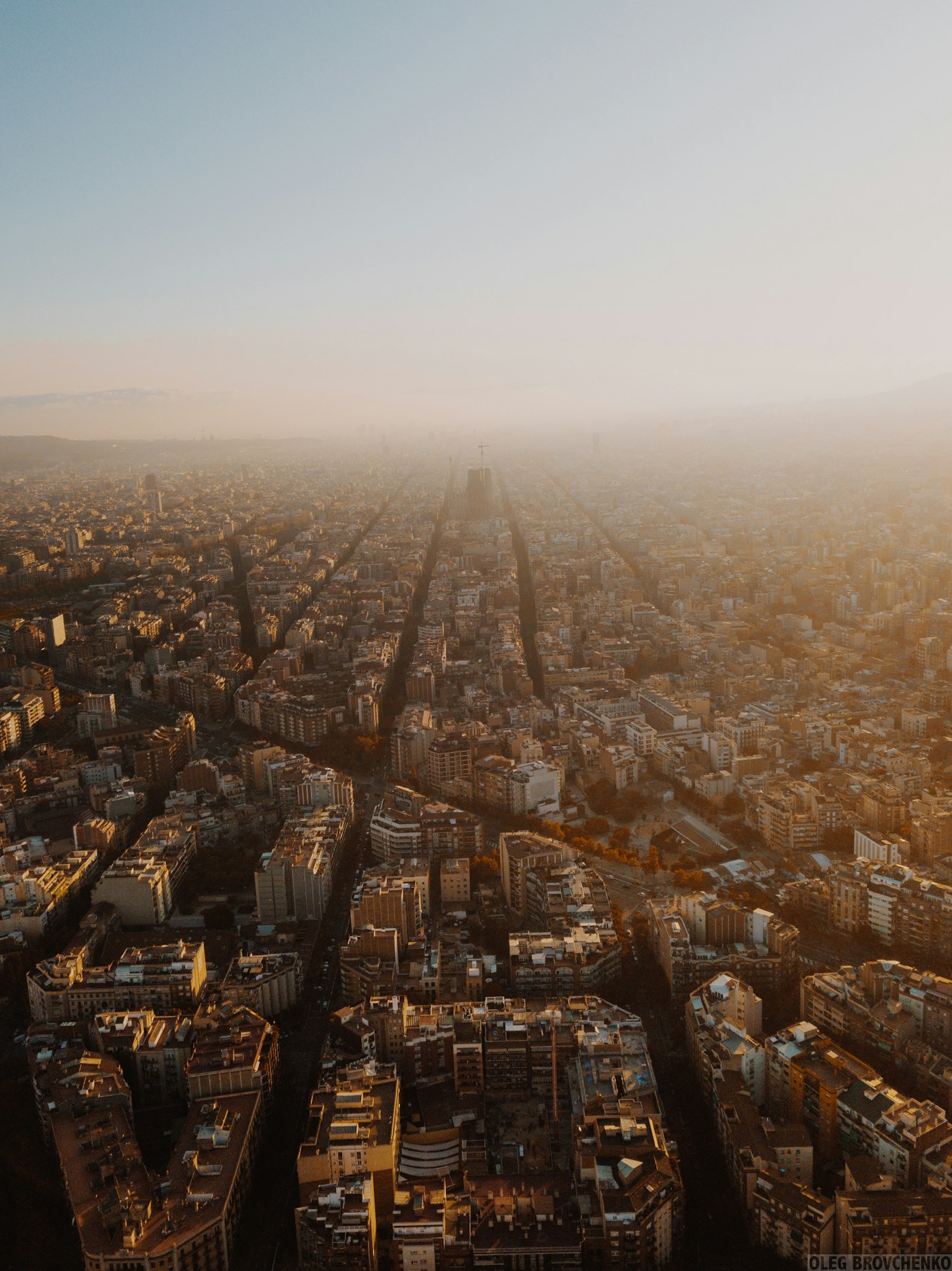 Barcelona city blocks in evening light
