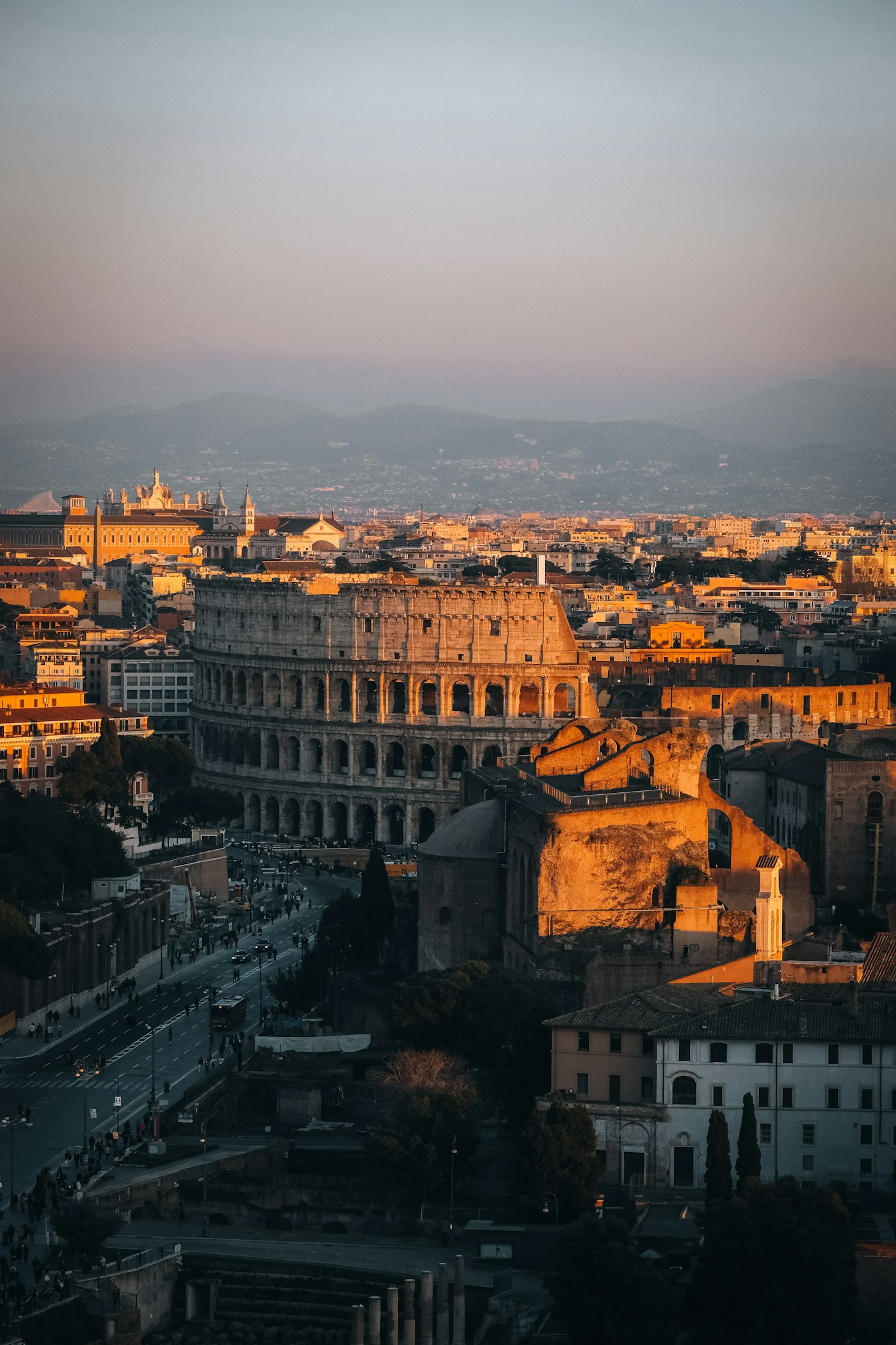 The Colosseum and surrounding streets in Rome