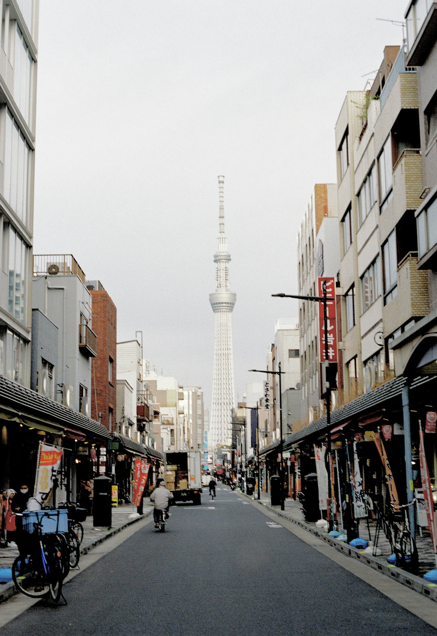 Tokyo Skytree above a neighborhood street