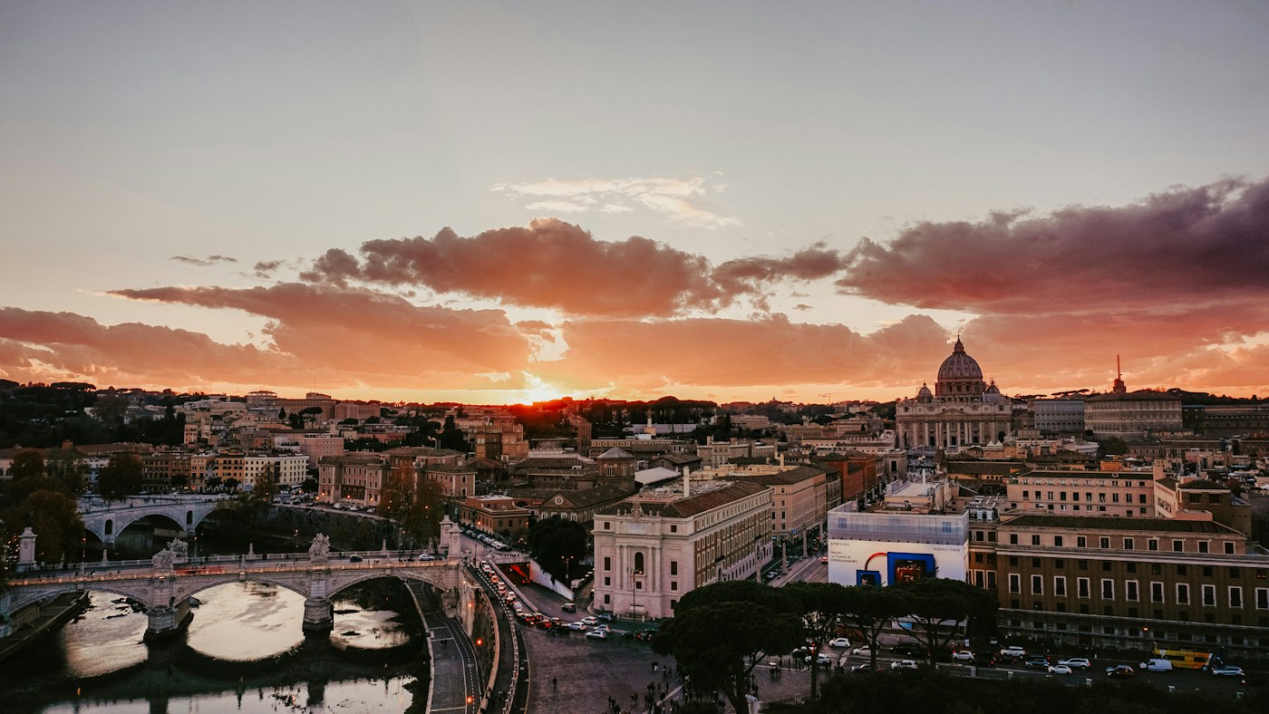The Tiber and Saint Peter's dome at sunset