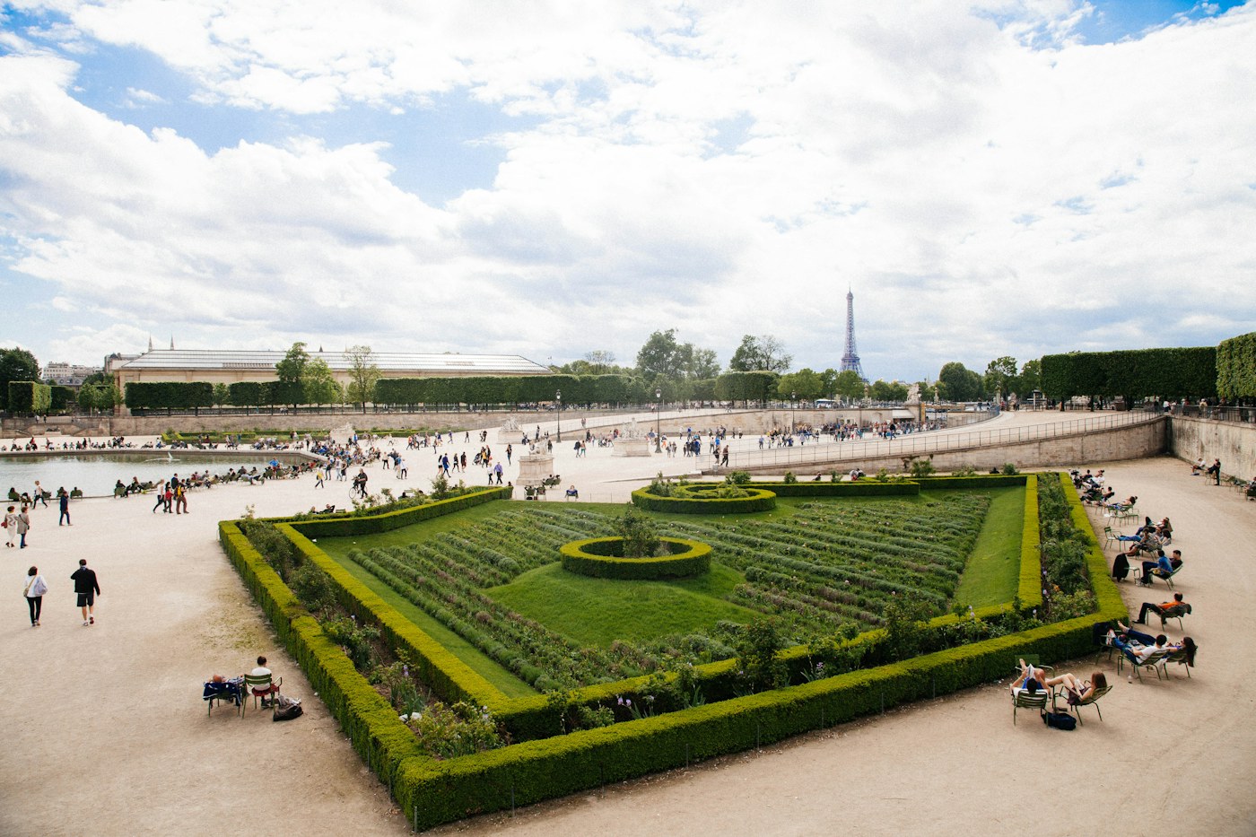 Visitors relaxing in the Tuileries gardens